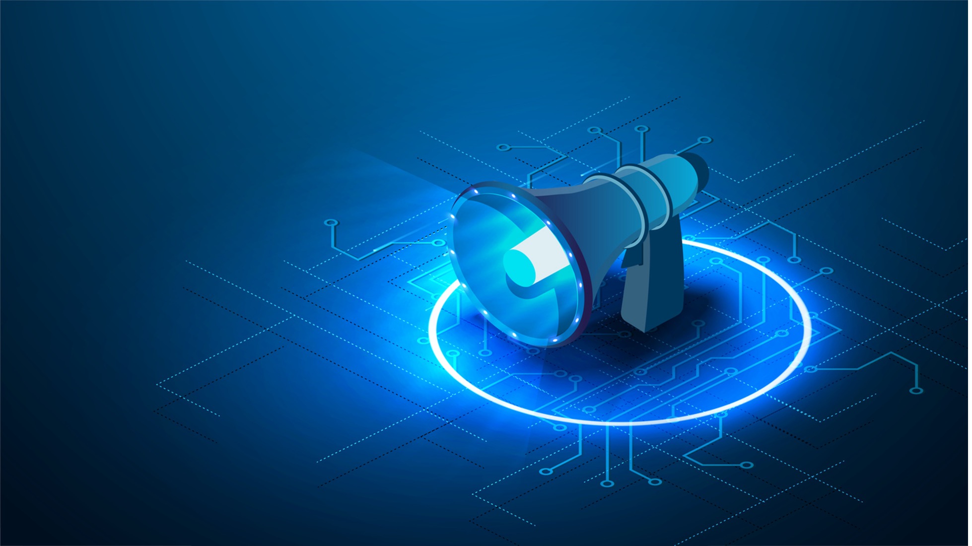 blue-futuristic-isometric-flat-megaphone-on-blue-background-app-campaign-skadnetwork-concept